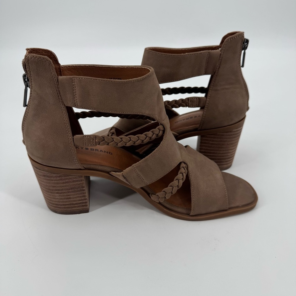 Lucky Brand Women's Brown Caged Braided Strap Block Heel Tulina Sandals Size 9 - Picture 7 of 10